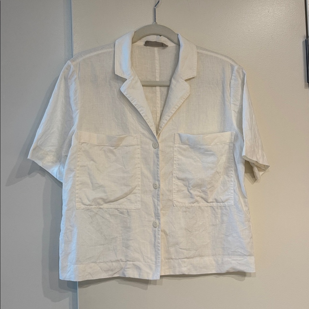 Everlane 100% Linen Camp Collar White Button Down Shirt, size XS - Picture 3 of 7